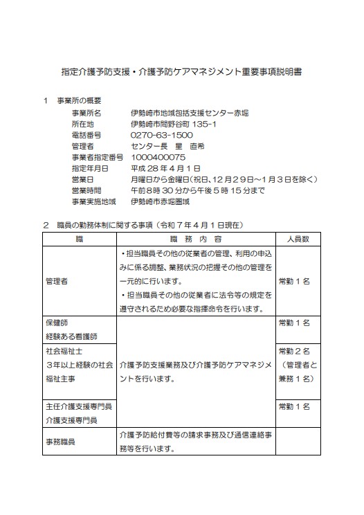 指定介護予防支援・介護予防ケアマネジメント重要事項説明書
